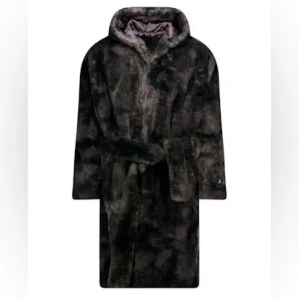 Nike Jordan Brooklyn Faux Fur Robe Thunder Gray HV1044-036 Men’s Size L